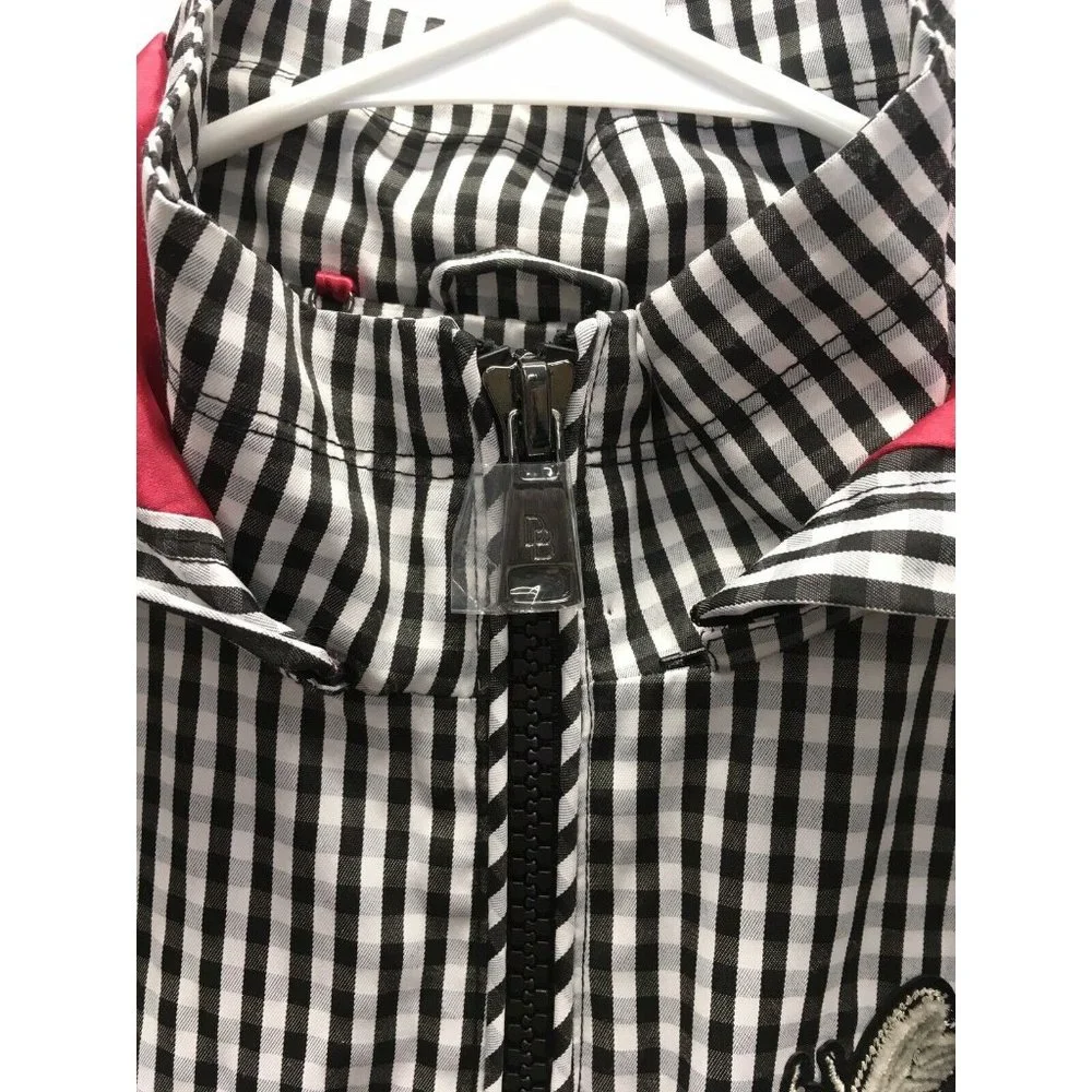 Dennis Basso Water Resistant Gingham Anorak Jacket Embellished Black White - Picture 6 of 11